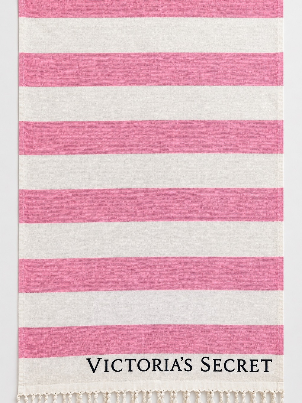 Victoria's Secret Heritage Pink and White beach towel with Fringe